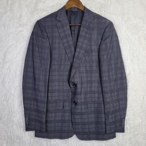 38R Z Zegna Black Check Textured Linen Blend‎ Blazer Modern Party